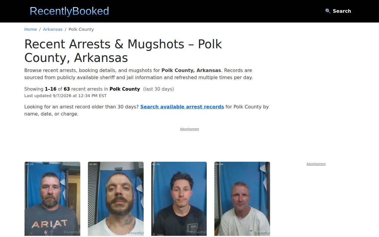 Unofficial Polk County arrest log section and pagination